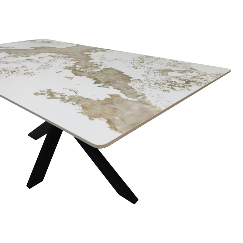 Tavolinë Bethan pakoworld guri i sinterizuar-metal i bardhë me pamje mermeri-e zezë 180x90x75cm