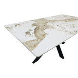 Tavolinë Bethan pakoworld guri i sinterizuar-metal i bardhë me pamje mermeri-e zezë 180x90x75cm
