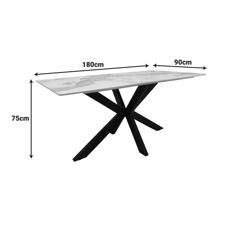 Tavolinë Bethan pakoworld guri i sinterizuar-metal i bardhë me pamje mermeri-e zezë 180x90x75cm