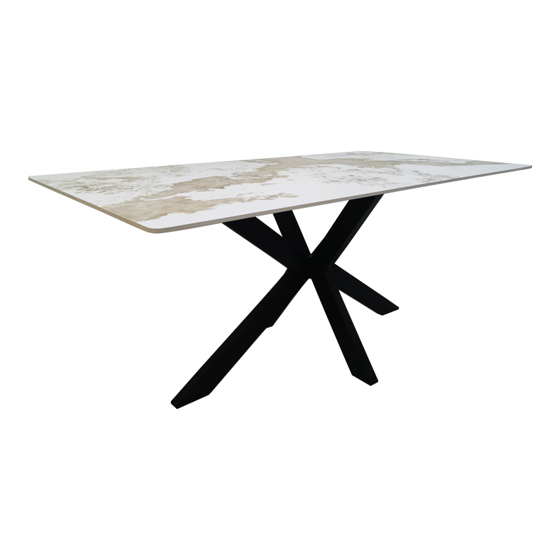 Tavolinë Bethan pakoworld guri i sinterizuar-metal i bardhë me pamje mermeri-e zezë 180x90x75cm