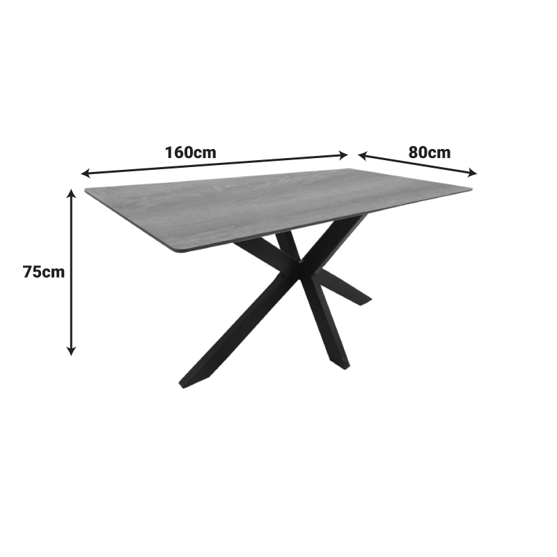 Tavolinë Bethan pakoworld sonoma me mdf gri dhe metal të zi 160x80x75cm
