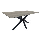Tavolinë Bethan pakoworld sonoma me mdf gri dhe metal të zi 180x90x75cm