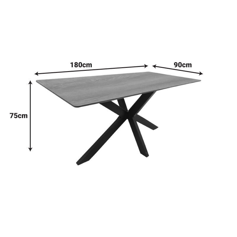 Tavolinë Bethan pakoworld sonoma me mdf gri dhe metal të zi 180x90x75cm