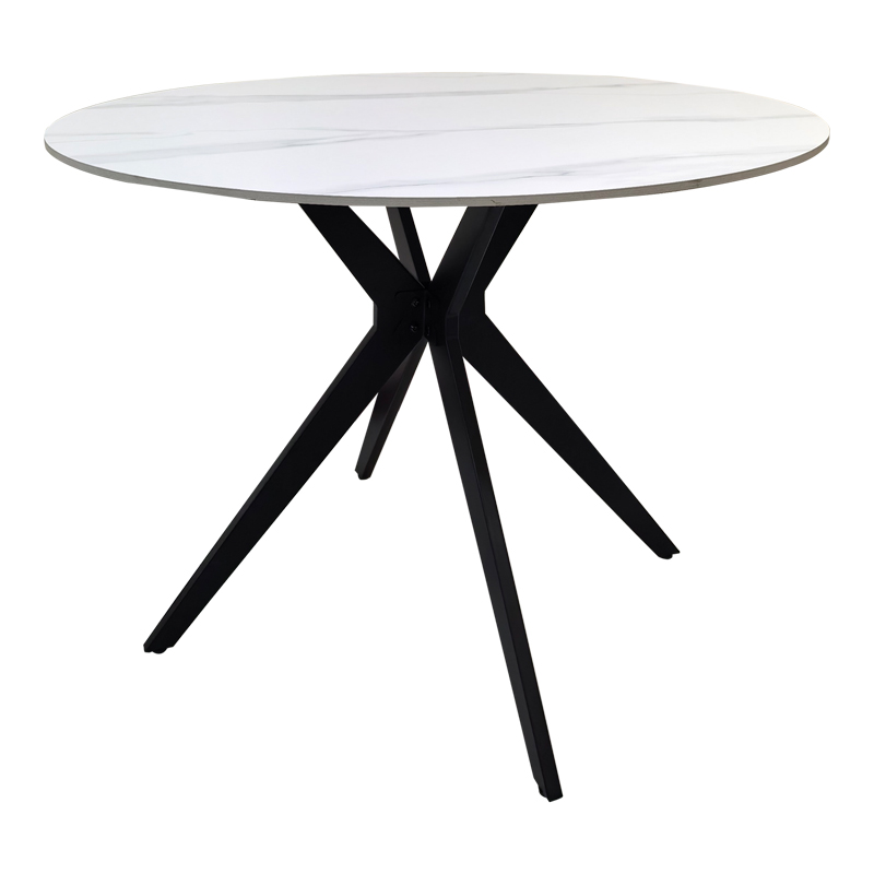 Tavolinë orbitale pakoworld gur i sinterizuar mermeri i bardhë mat-metal i zi D100x76cm