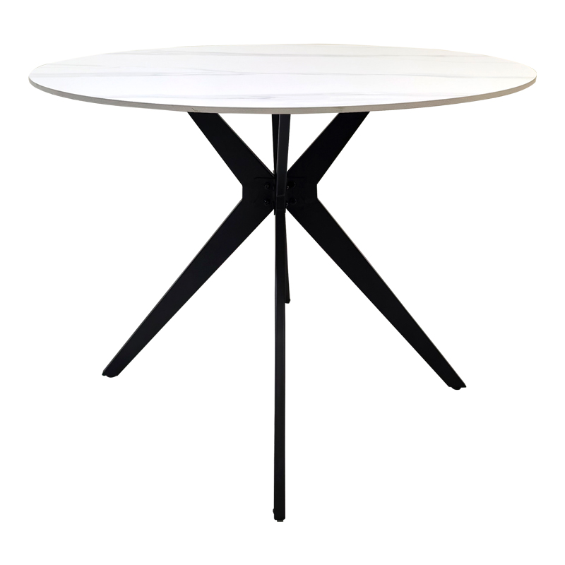Tavolinë orbitale pakoworld gur i sinterizuar mermeri i bardhë mat-metal i zi D100x76cm