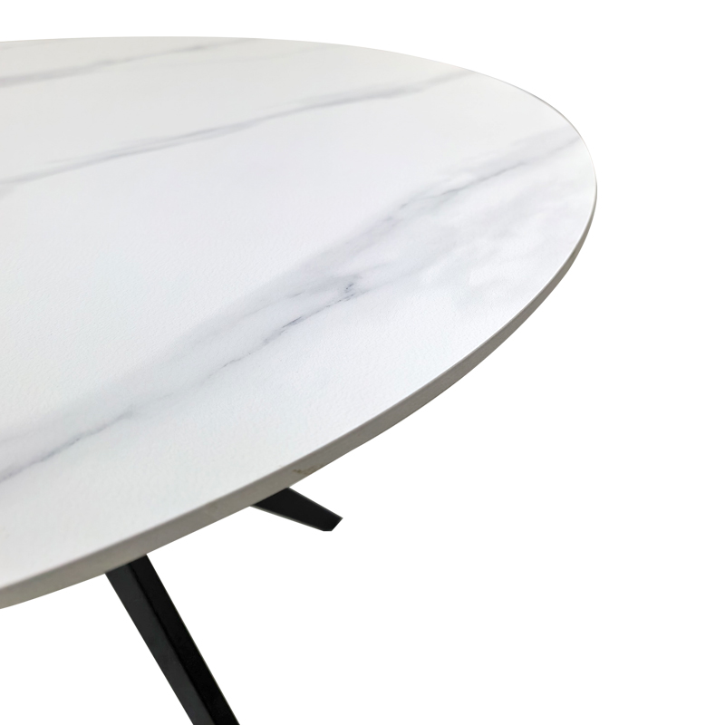 Tavolinë orbitale pakoworld gur i sinterizuar mermeri i bardhë mat-metal i zi D100x76cm
