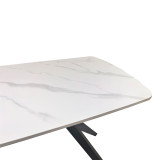 Tavolinë Ezali pakoworld guri i sinteruar i bardhë mat me pamje mermeri me këmbë metalike të zezë 140x80x75cm