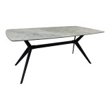 Tavolinë Ezali pakoworld guri i sinterizuar me pamje mermeri gri me këmbë metalike të zeza 180x90x75cm