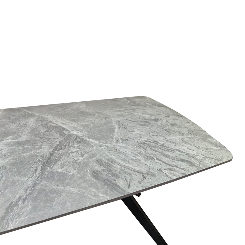 Tavolinë Ezali pakoworld guri i sinterizuar me pamje mermeri gri me këmbë metalike të zeza 180x90x75cm