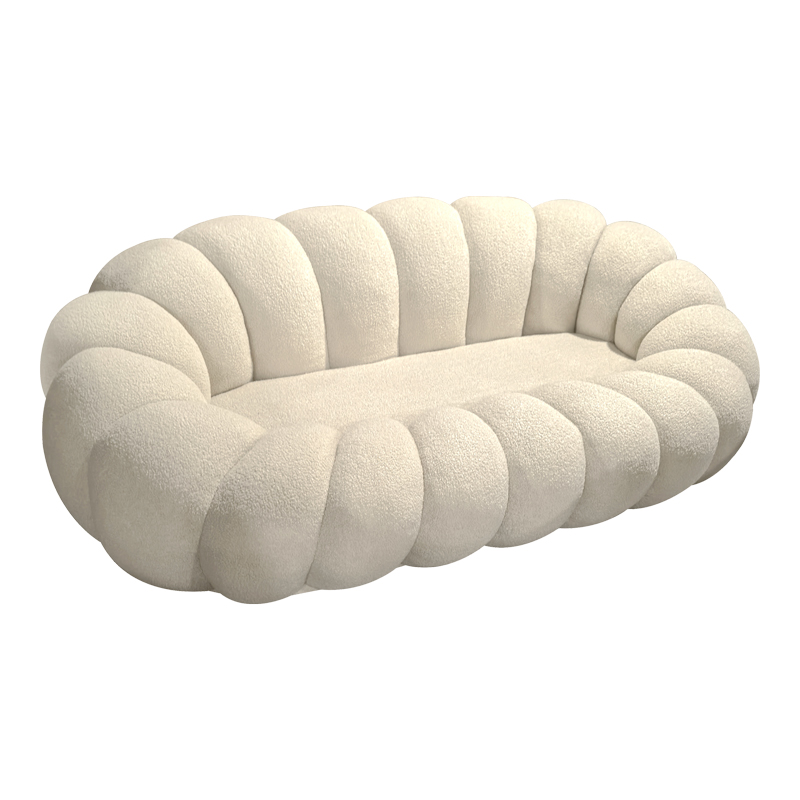 Divan Embrace pakoworld me pëlhurë boucle në nuancë bezhë 180x105x65cm