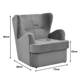 Fotel Regalo pakoworld prej kadifeje në nuancë antraciti 75x88x85cm