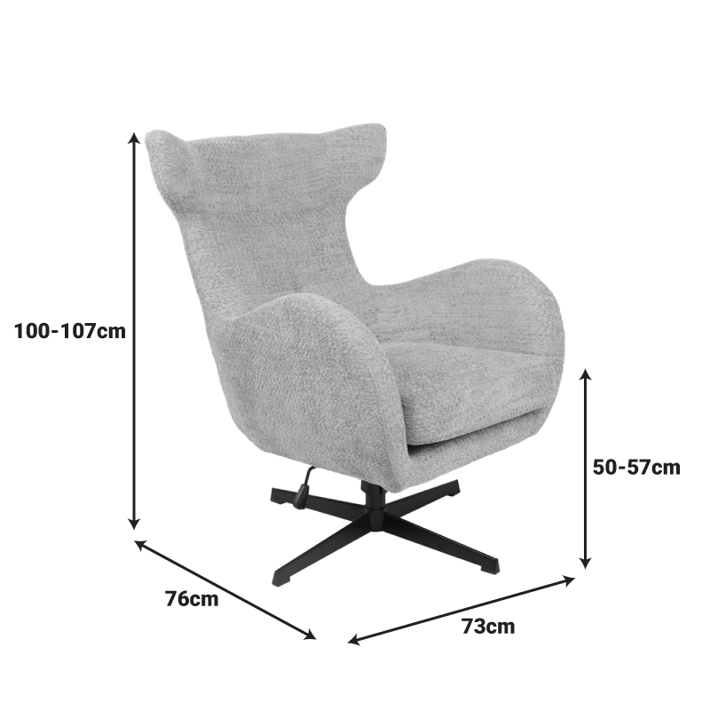 Kolltuk rrotullues Zefrina pakoworld pëlhurë gri bezhë dhe bazë në ngjyrë të zezë 77x82x100-107cm