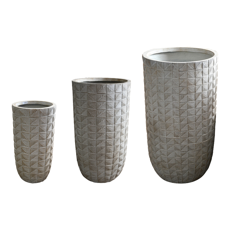 Vazo lulesh Kallena pakoworld set 3 copë MGO në ngjyrë gri-bezhë
