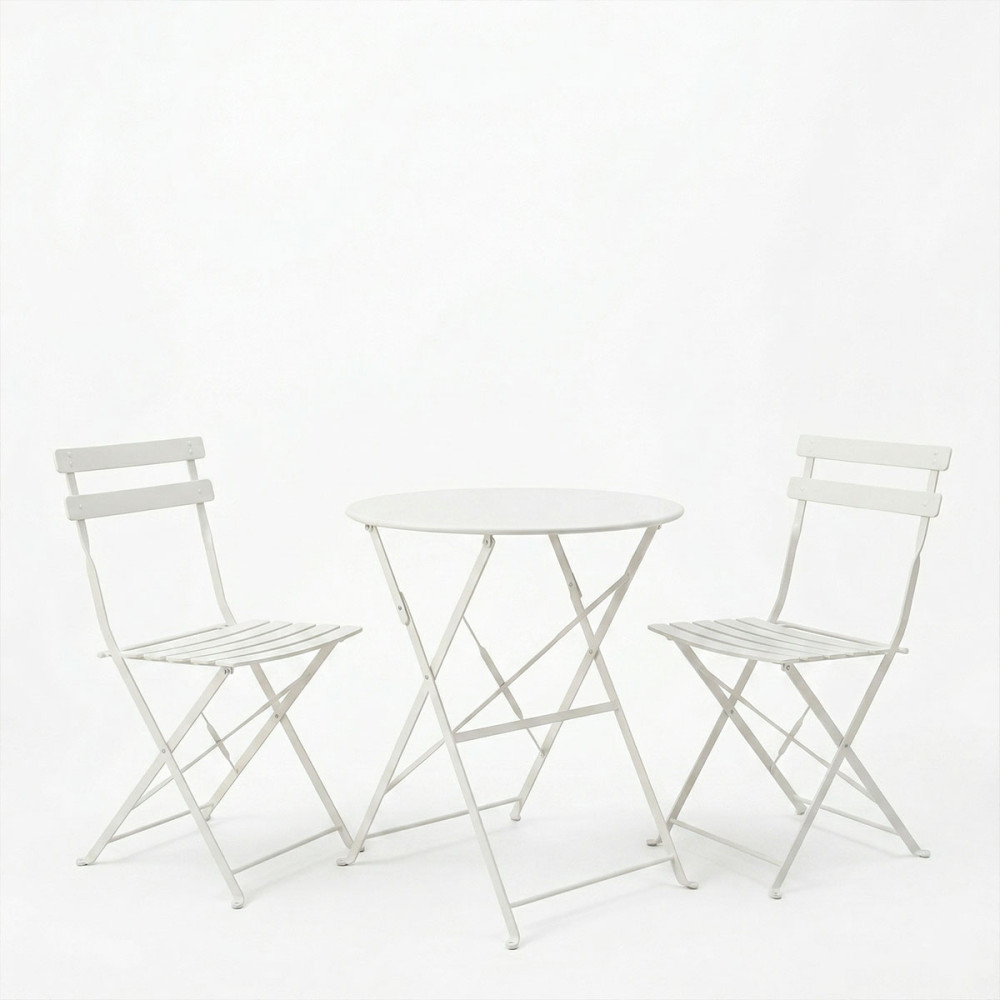 Set tavoline ngrënieje Bistro pakoworld 3-copëshe, metal, e palosshme, ngjyrë e bardhë, Φ60x71cm