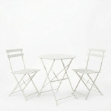 Set tavoline ngrënieje Bistro pakoworld 3-copëshe, metal, e palosshme, ngjyrë e bardhë, Φ60x71cm