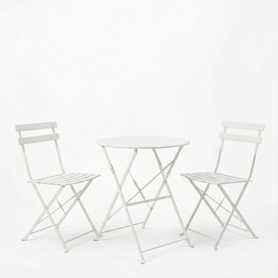 Set tavoline ngrënieje Bistro pakoworld 3-copëshe, metal, e palosshme, ngjyrë e bardhë, Φ60x71cm