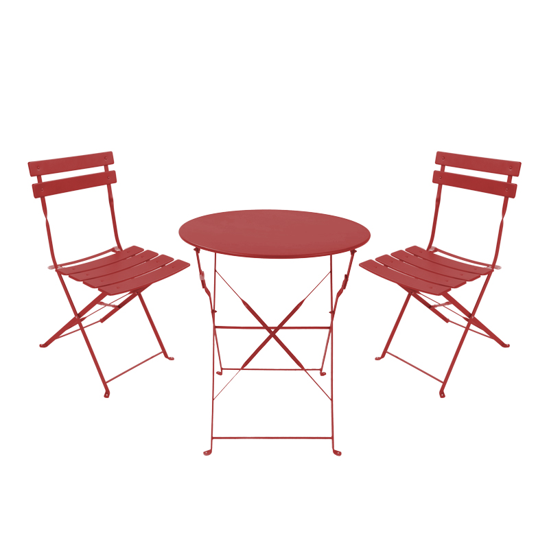 Set tavoline ngrënieje bistro pakoworld me 3 pjesë, metal, palosëse, ngjyrë terrakote, Φ60x71cm
