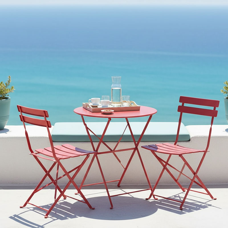 Set tavoline ngrënieje bistro pakoworld me 3 pjesë, metal, palosëse, ngjyrë terrakote, Φ60x71cm