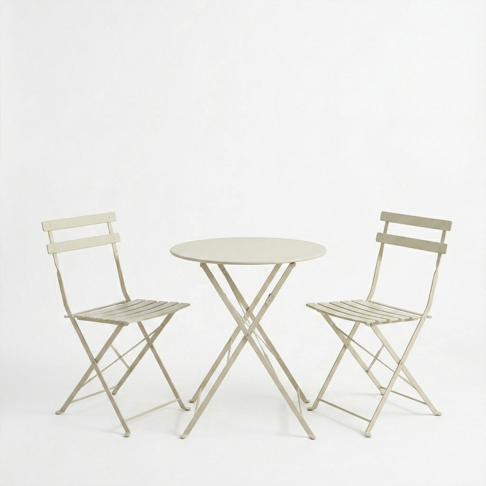 Set tavoline ngrënieje Bistro pakoworld me 3 pjesë, metal, i palosshëm në ngjyrë shampanjë Φ60x71cm