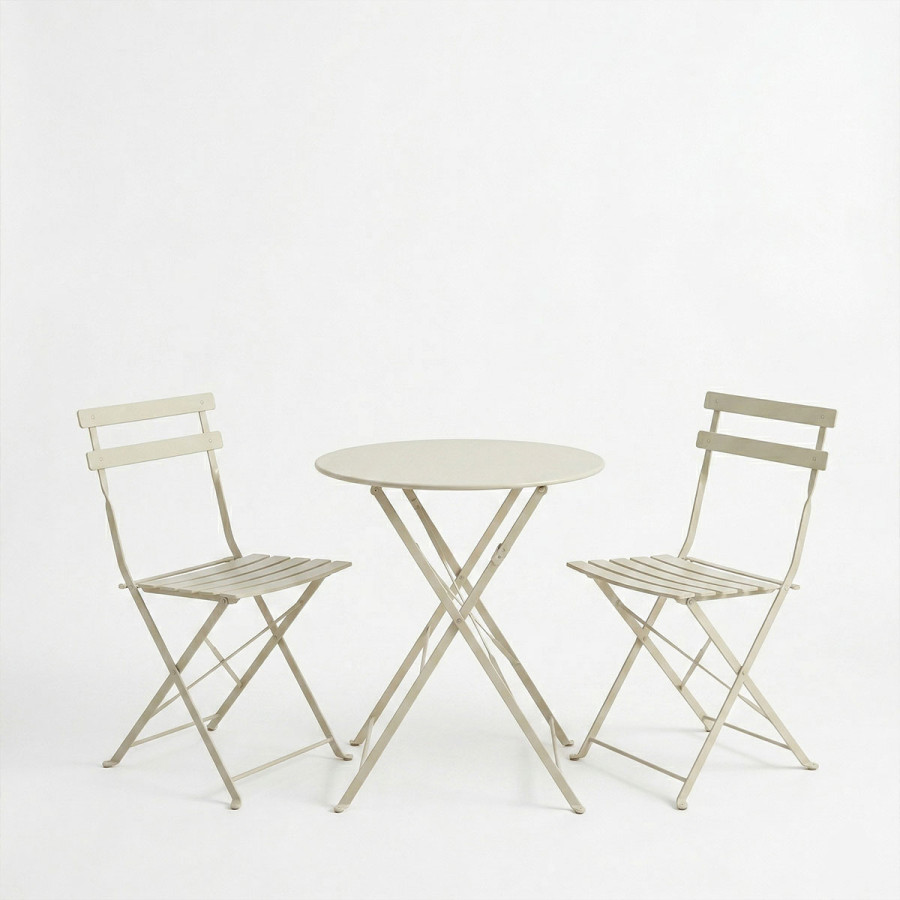 Set tavoline ngrënieje Bistro pakoworld me 3 pjesë, metal, i palosshëm në ngjyrë shampanjë Φ60x71cm