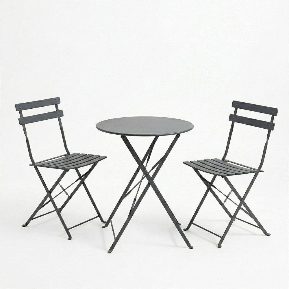 Set tavoline ngrënieje bistro pakoworld me 3 pjesë, metal, palosëse, ngjyrë antracit, Φ60x71cm