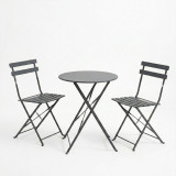 Set tavoline ngrënieje bistro pakoworld me 3 pjesë, metal, palosëse, ngjyrë antracit, Φ60x71cm