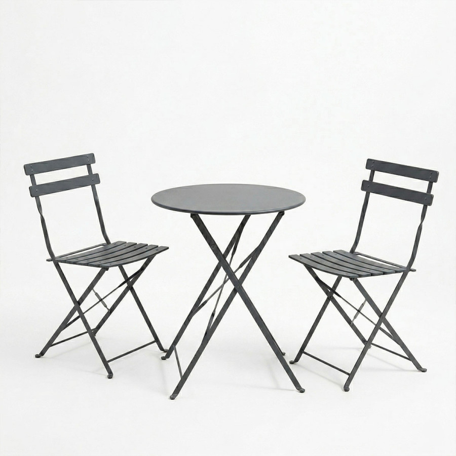 Set tavoline ngrënieje bistro pakoworld me 3 pjesë, metal, palosëse, ngjyrë antracit, Φ60x71cm