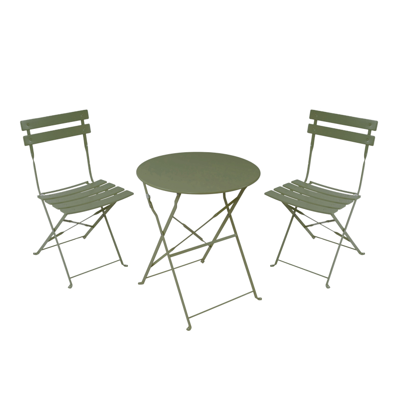 Set tavoline ngrënieje bistro pakoworld me 3 pjesë, metal, palosëse, ngjyrë jeshile ulliri, Φ60x71cm