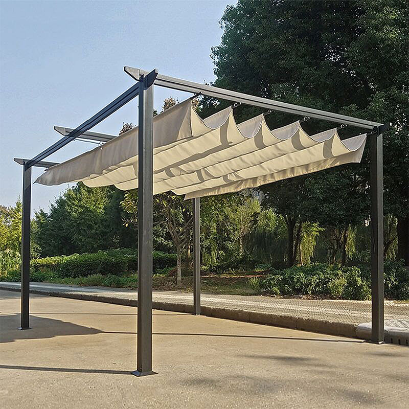 Gazebo kopshti Spectra pakoworld kornizë metalike e zezë - me mbulesë rrëshqitëse në nuancë bezhë 3x3m