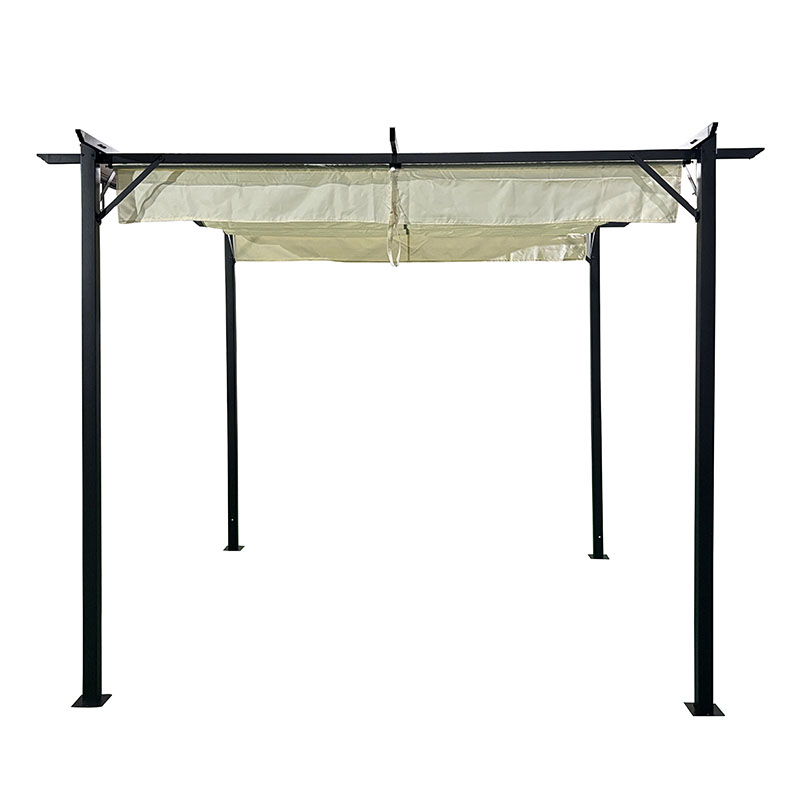 Gazebo kopshti Spectra pakoworld kornizë metalike e zezë - me mbulesë rrëshqitëse në nuancë bezhë 3x3m