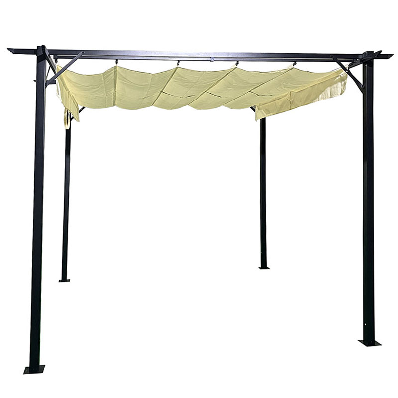 Gazebo kopshti Spectra pakoworld kornizë metalike e zezë - me mbulesë rrëshqitëse në nuancë bezhë 3x3m