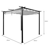 Gazebo kopshti Spectra pakoworld kornizë metalike e zezë - me mbulesë rrëshqitëse në nuancë bezhë 3x3m