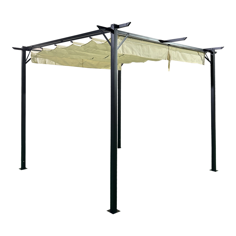 Gazebo kopshti Spectra pakoworld kornizë metalike e zezë - me mbulesë rrëshqitëse në nuancë bezhë 3x3m