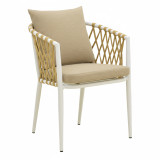 Fotel Peluxe pakoworld alumini i bardhë-litar PE natyral-jastëkë beige 54x62x75.5cm