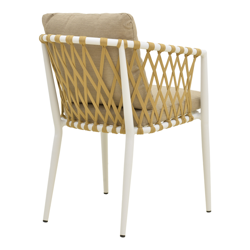 Fotel Peluxe pakoworld alumini i bardhë-litar PE natyral-jastëkë beige 54x62x75.5cm