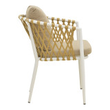 Fotel Peluxe pakoworld alumini i bardhë-litar PE natyral-jastëkë beige 54x62x75.5cm