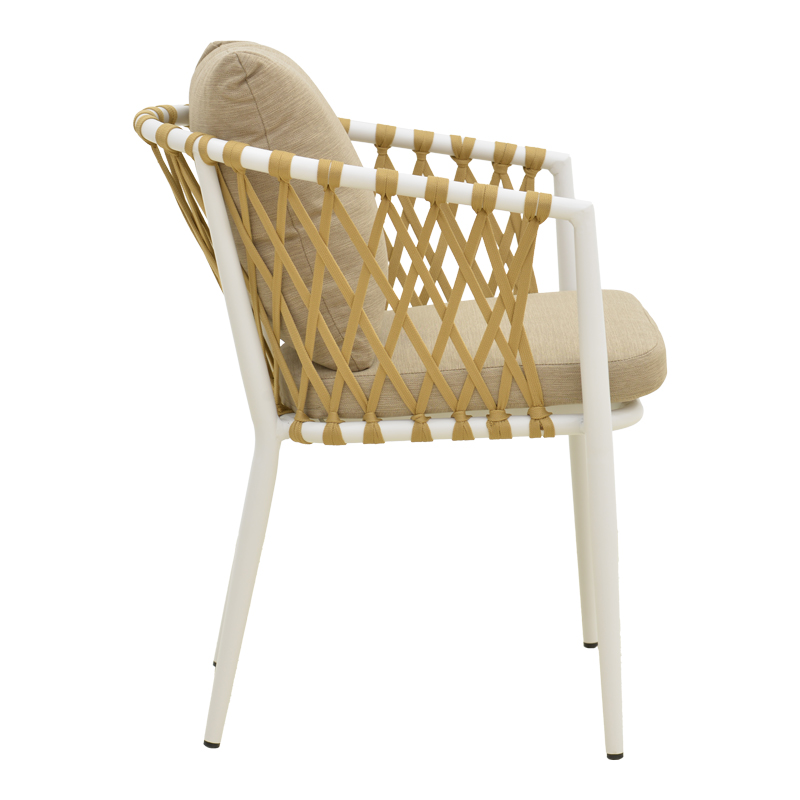 Fotel Peluxe pakoworld alumini i bardhë-litar PE natyral-jastëkë beige 54x62x75.5cm