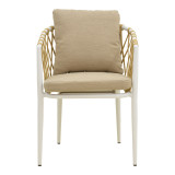 Fotel Peluxe pakoworld alumini i bardhë-litar PE natyral-jastëkë beige 54x62x75.5cm