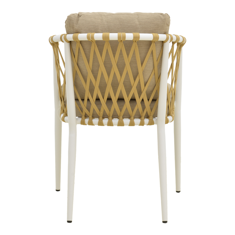 Fotel Peluxe pakoworld alumini i bardhë-litar PE natyral-jastëkë beige 54x62x75.5cm
