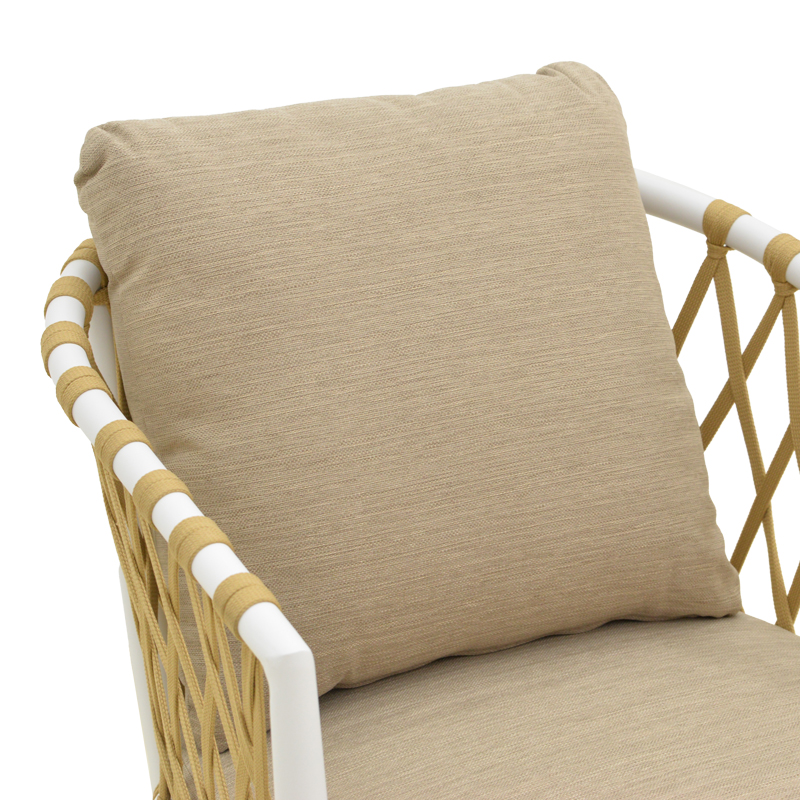 Fotel Peluxe pakoworld alumini i bardhë-litar PE natyral-jastëkë beige 54x62x75.5cm