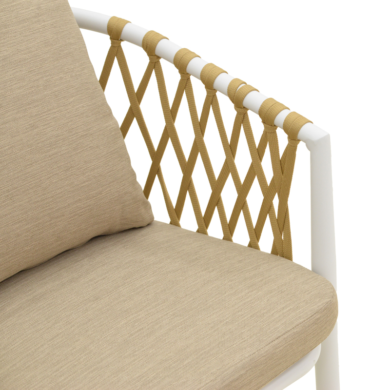 Fotel Peluxe pakoworld alumini i bardhë-litar PE natyral-jastëkë beige 54x62x75.5cm
