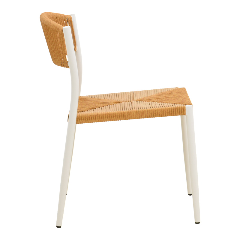 Fotel i palosshëm Cura pakoworld, alumini në të bardhë -rattan PE në nuancë natyrale 50x58.5x78.5cm
