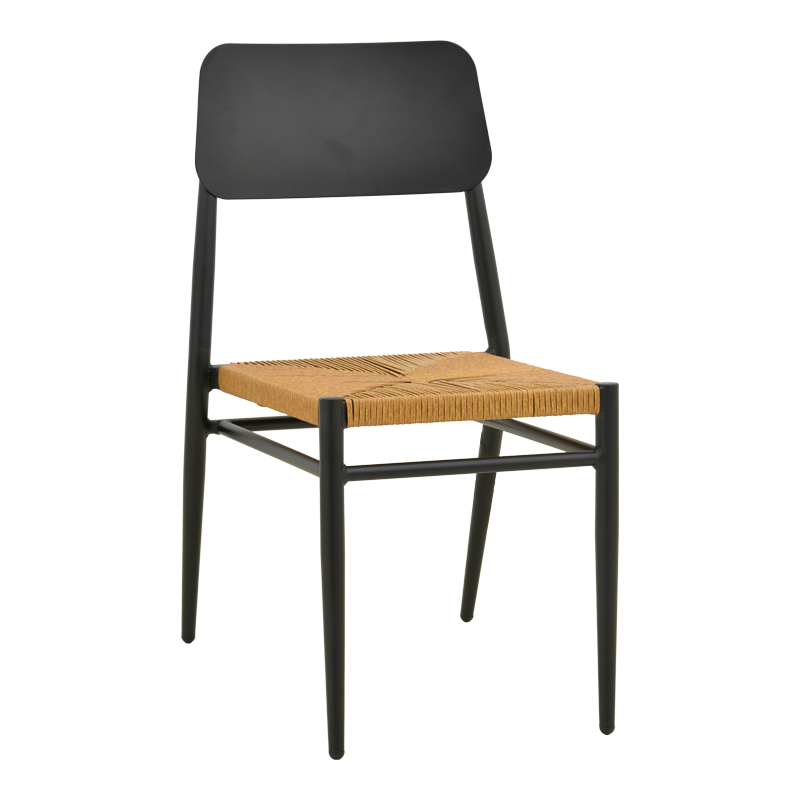 Karrige Giardino pakoworld alumini i palosshëm në të zezë -rattan PE në nuancë natyrale 45x56x82cm