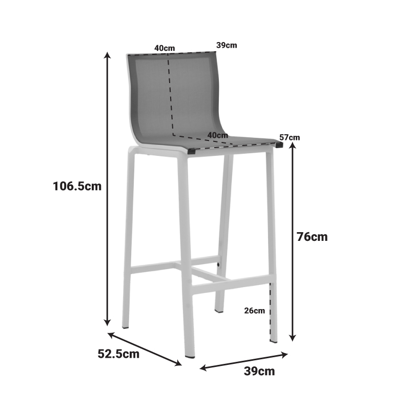 Stol bar Melina pakoworld i palosshëm alumini në të bardhë - tekstil në nuancë gri 57x52.5x106.5cm