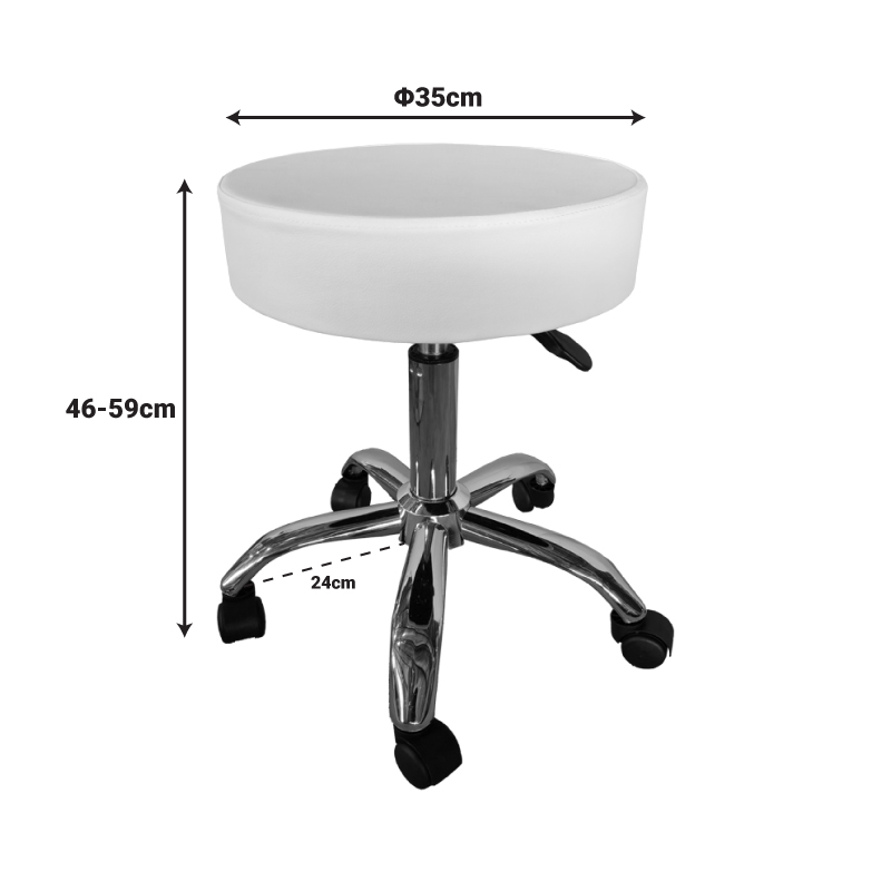 Tebure pakoworld pu stol zyre-pune me rrota në nuancë të bardhë D35x46-59cm