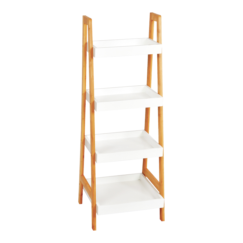 Raft dyshemeje Leby pakoworld bambu-mdf në ngjyrë të bardhë-natyrale 35x34x98cm