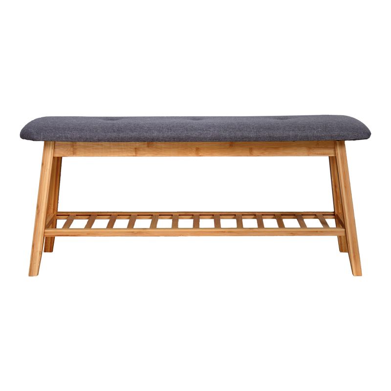Raft këpucësh-Stol për 4 palë këpucë Zerma pakoworld bambu-pëlhurë në ngjyrë natyrale-gri 100x30.5x44cm