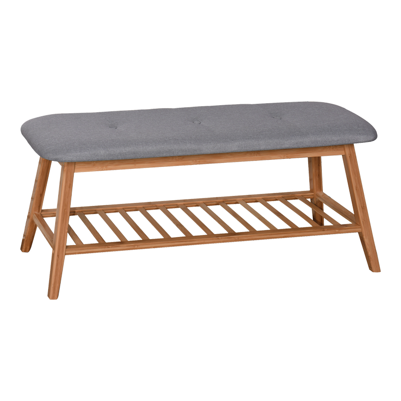 Raft këpucësh-Stol për 4 palë këpucë Zerma pakoworld bambu-pëlhurë në ngjyrë natyrale-gri 100x30.5x44cm