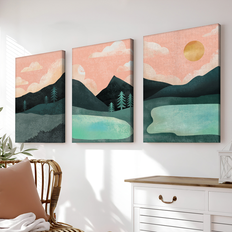 Art muri kanavacë në kornizë Anbel pakoworld triptik me print dixhital 40x2x60cm