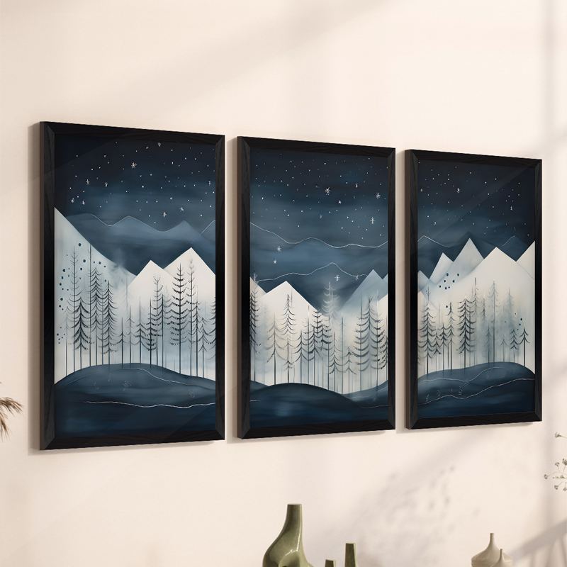 Art muri në kornizë Wavy pakoworld triptik me print dixhital 33x0.3x48cm